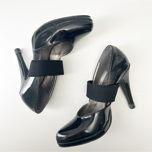 Sam & Libby Mary Jane Platform Heels Black Patent Faux Leather Size 8 - Picture 10 of 15